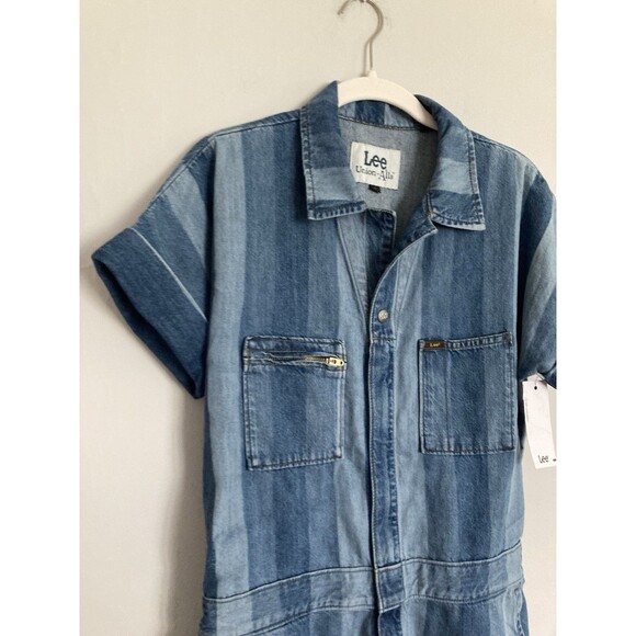 NEW Lee Union-Alls Denim Romper SMALL Striped Shortalls Utility Boho - Picture 2 of 12